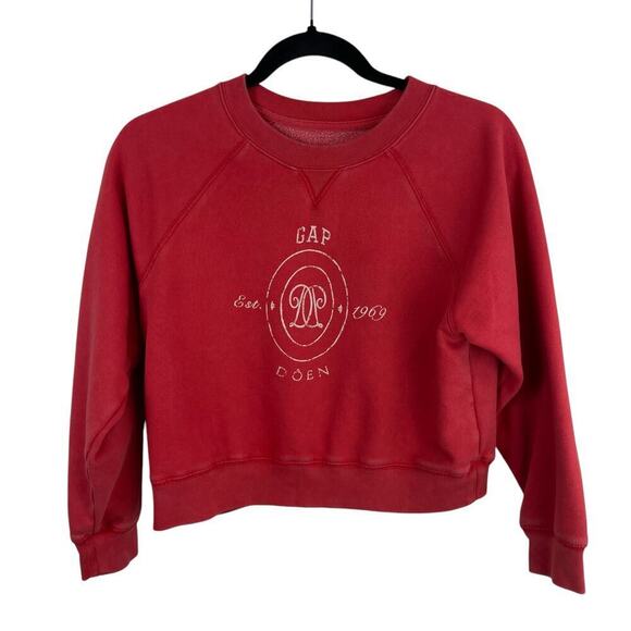 GAP X DOEN Graphic Logo Print Crew Neck Pullover Sweatshirt Red Kids Size M 8 - Picture 2 of 8